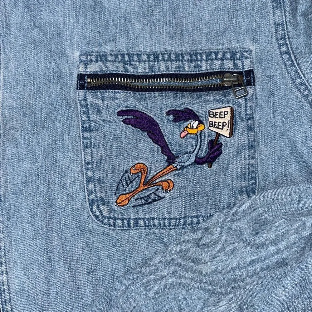 Warner bros men’s denim jacket large road runner and coyote beep‎ beep vintage